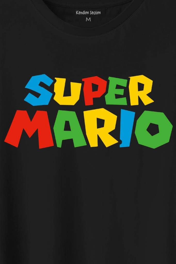 Super Mario Seres Baskılı Siyah Tişört Unisex (1)