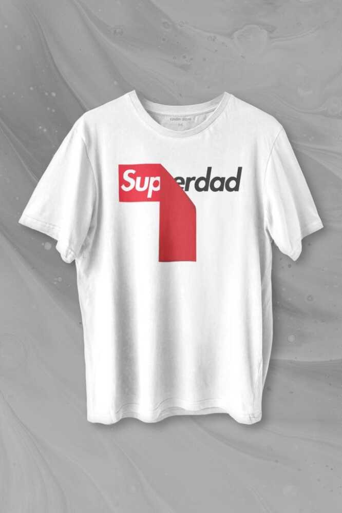 Superdad Etiket Süper Baba Baskılı Beyaz Tişört Unisex