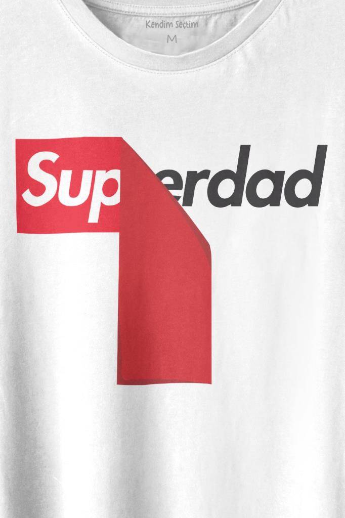 Superdad Etiket Süper Baba Baskılı Beyaz Tişört Unisex (1)