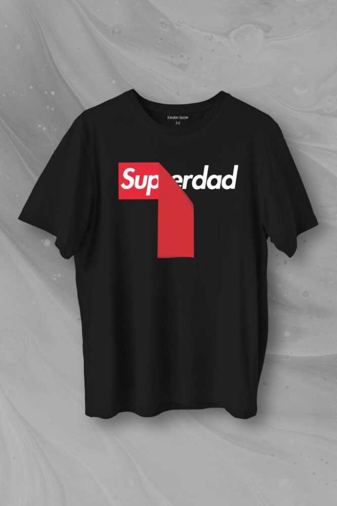 Superdad Etiket Süper Baba Baskılı Siyah Tişört Unisex