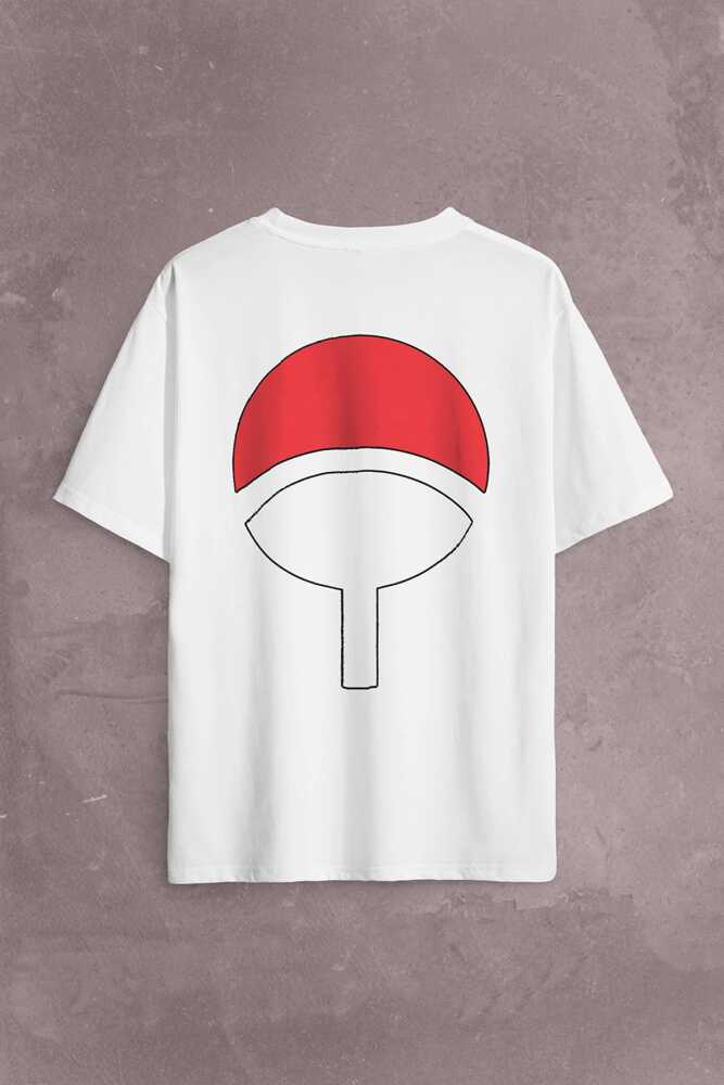 Sasuke Uchiha Otsutsuki Symbol Logo Naruto Sırt Ön Baskılı Oversize Tişört Unisex T-Shirt