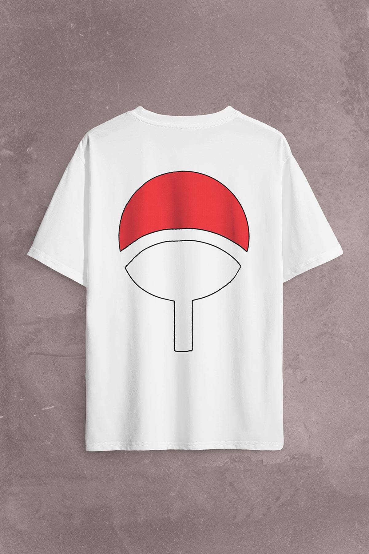 Sasuke Uchiha Otsutsuki Symbol Logo Naruto Sırt Ön Baskılı Oversize Tişört Unisex T-Shirt
