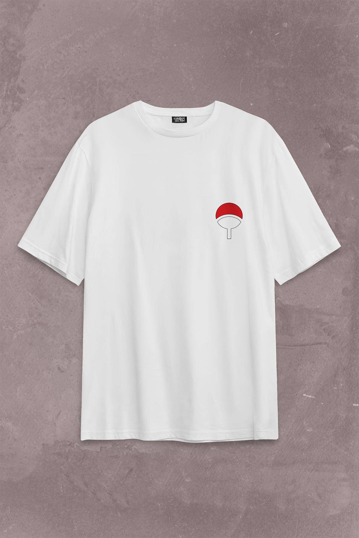 Sasuke Uchiha Otsutsuki Symbol Logo Naruto Sırt Ön Baskılı Oversize Tişört Unisex T-Shirt (1)