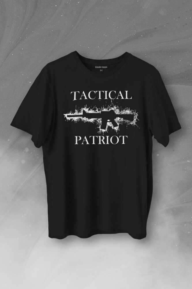 Tactical Patriot Military Tüfek Silueti Baskılı Siyah Tişört Unisex