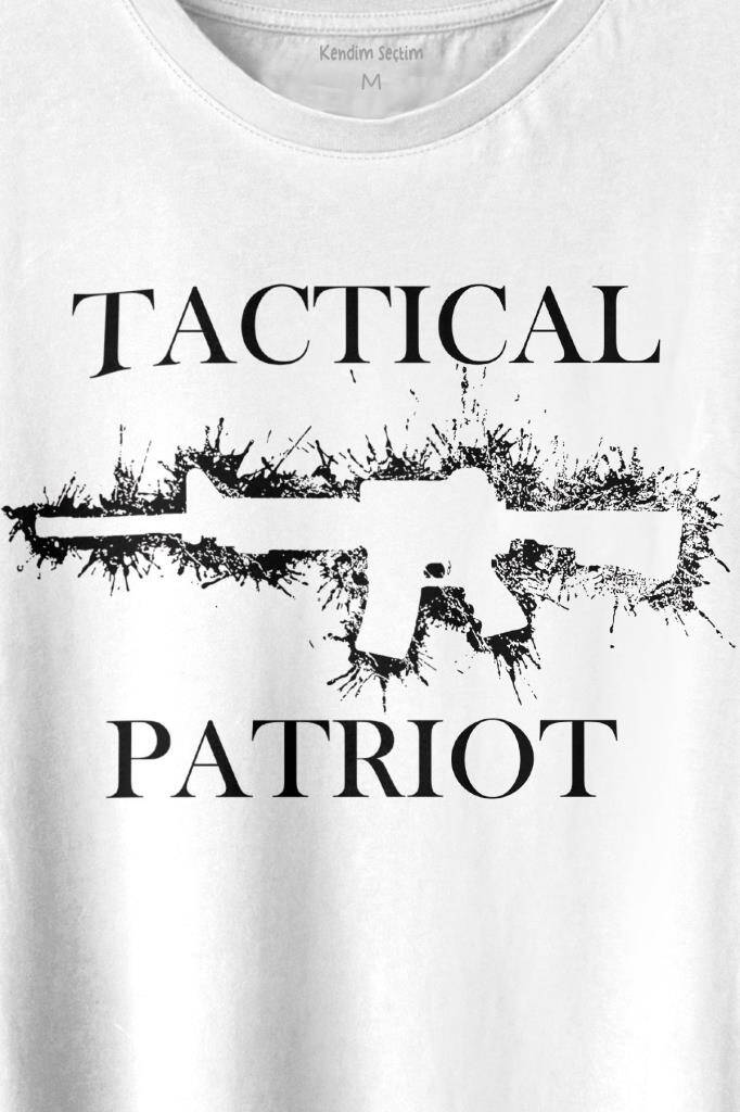 Tactical Patriot Military Tüfek Silueti Baskılı Beyaz Tişört Unisex (1)
