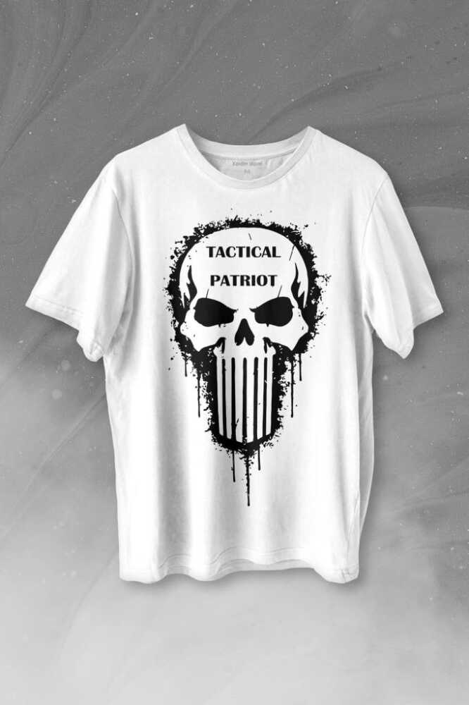 Tactical Patriot Military Vatansever Savaşçı Baskılı Beyaz Tişört Unisex - 1