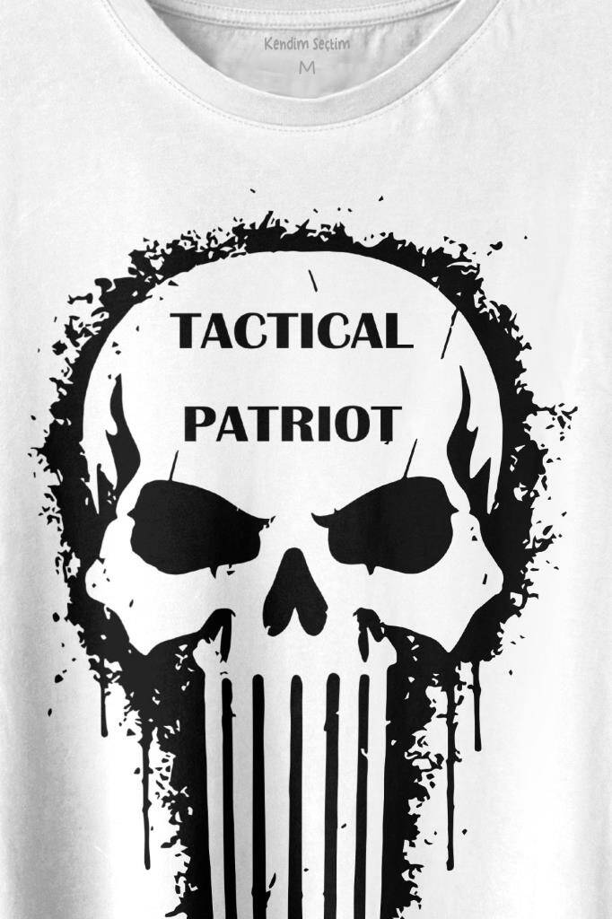 Tactical Patriot Military Vatansever Savaşçı Baskılı Beyaz Tişört Unisex (1)