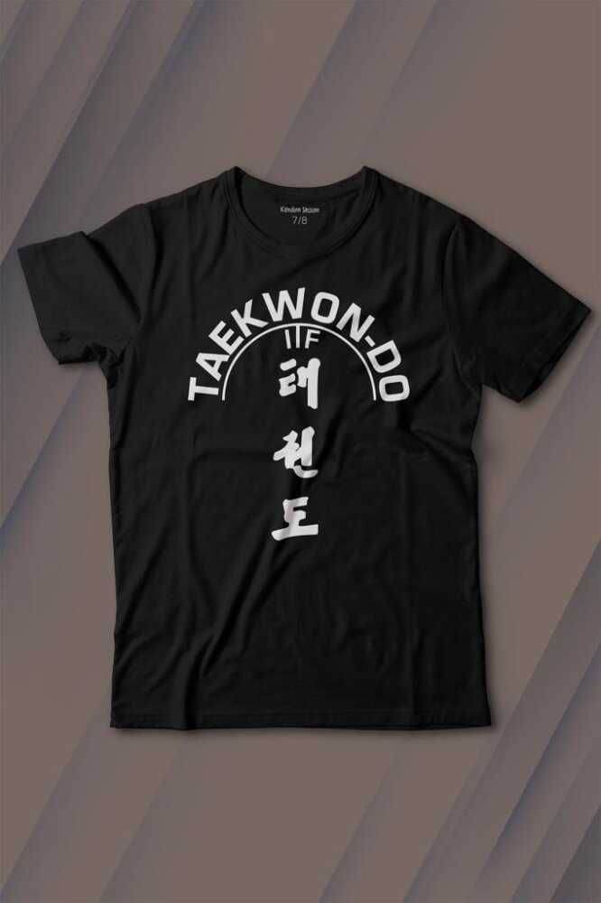 Taekwondo Tekvando Taekwon-Do Dövüşçü Baskılı Çocuk Tişört Siyah