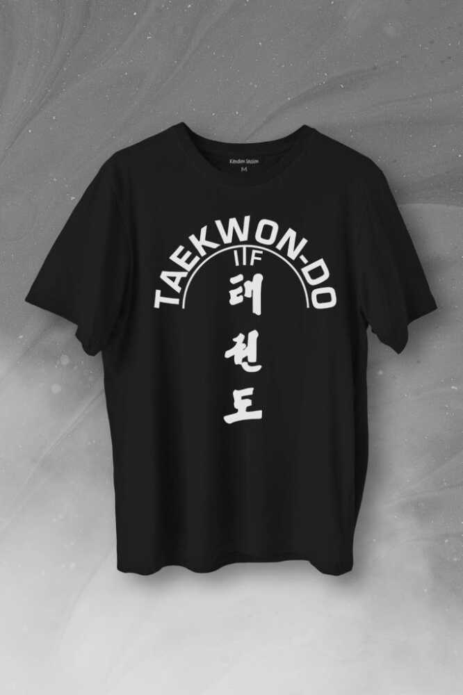 Taekwondo Tekvando Taekwon-Do Dövüşçü Baskılı Siyah Tişört Unisex