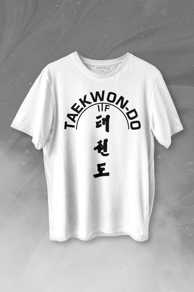 Taekwondo Tekvando Taekwon-Do Dövüşçü Baskılı Beyaz Tişört Unisex