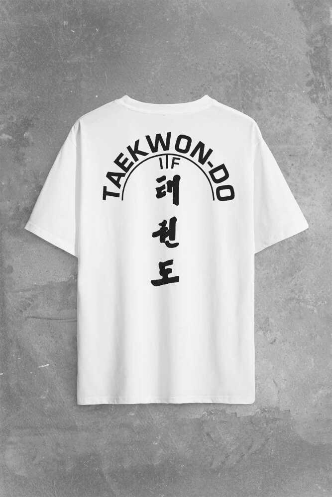Taekwondo Tekvando Taekwon-Do Dövüşçü Sırt Ön Baskılı Beyaz Oversize Tişört Unisex