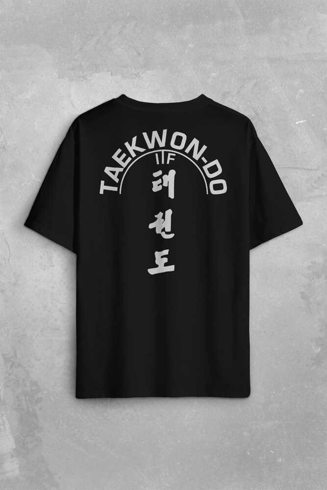 Taekwondo Tekvando Taekwon-Do Dövüşçü Sırt Ön Baskılı Siyah Oversize Tişört Unisex