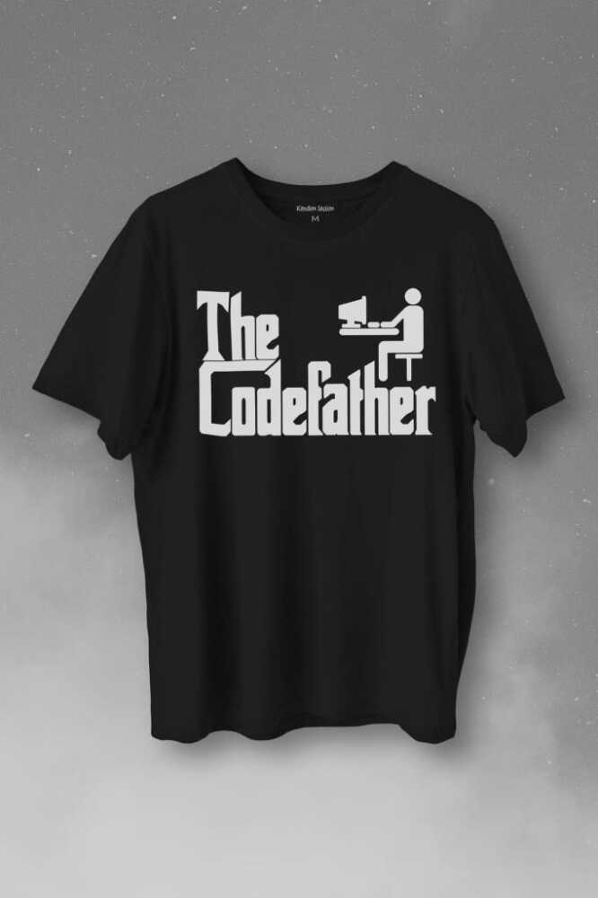 The Codefather Godfather Bilgisayar Code Korsan Hacker Yazılımcı Baskılı Siyah Tişört Unisex