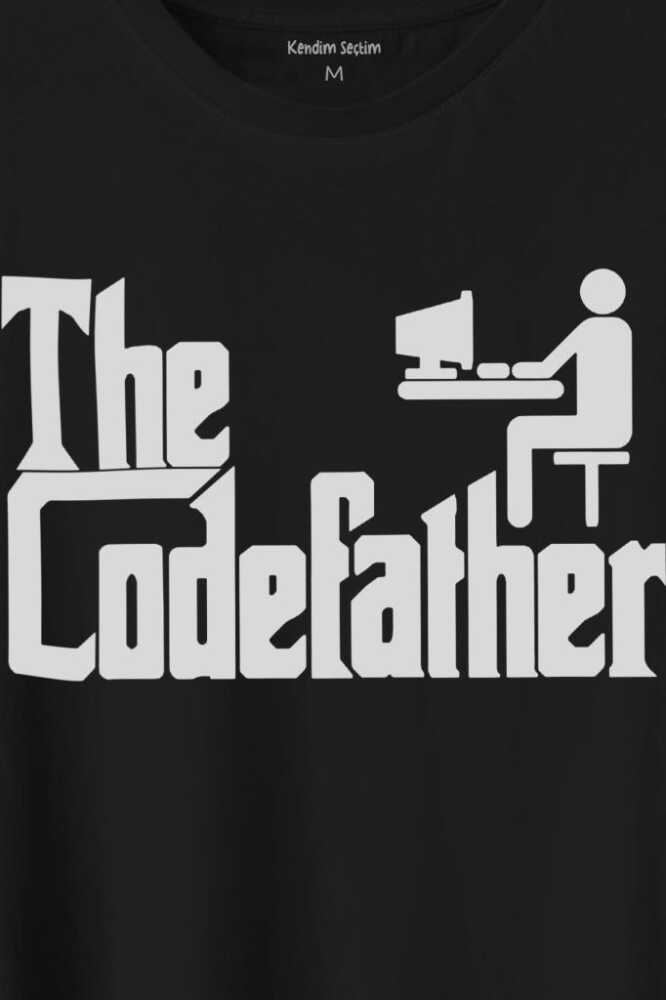 The Codefather Godfather Bilgisayar Code Korsan Hacker Yazılımcı Baskılı Siyah Tişört Unisex (1)