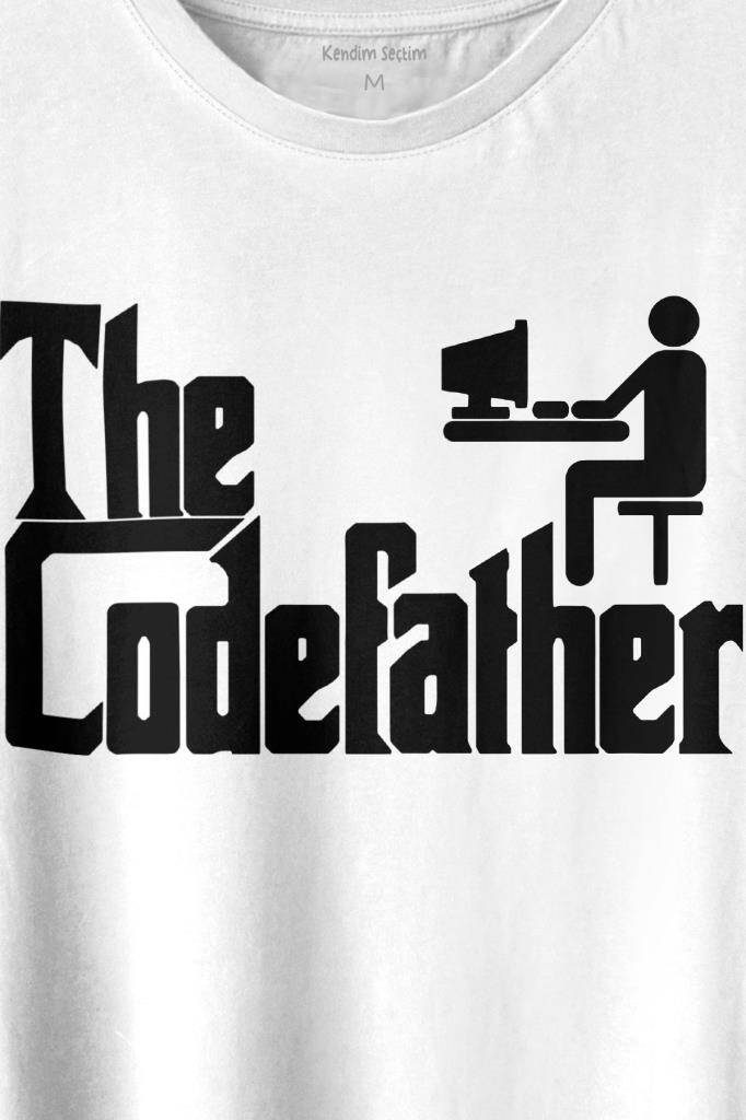 The Codefather Godfather Bilgisayar Code Korsan Hacker Yazılımcı Baskılı Beyaz Tişört Unisex (1)