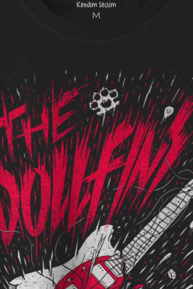 The Dollfins Müzik Şarkı Band Gitar Baskılı Siyah T-shirt Unisex Tişört (1)