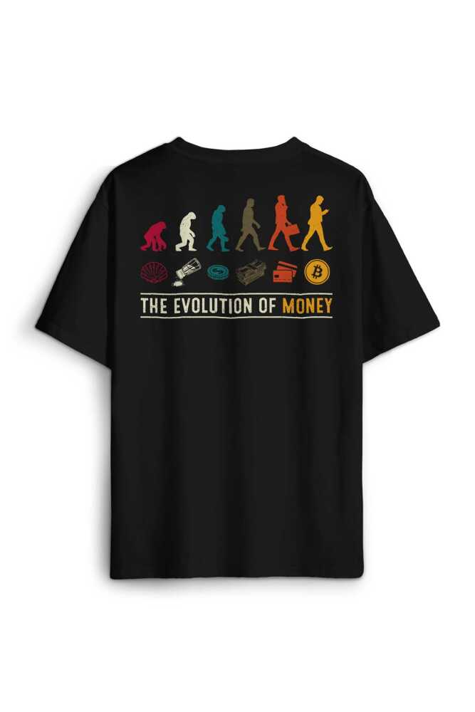 The Evolution Of Money Bitcoin Be Rich Baskılı Oversize Siyah Unisex Tişört