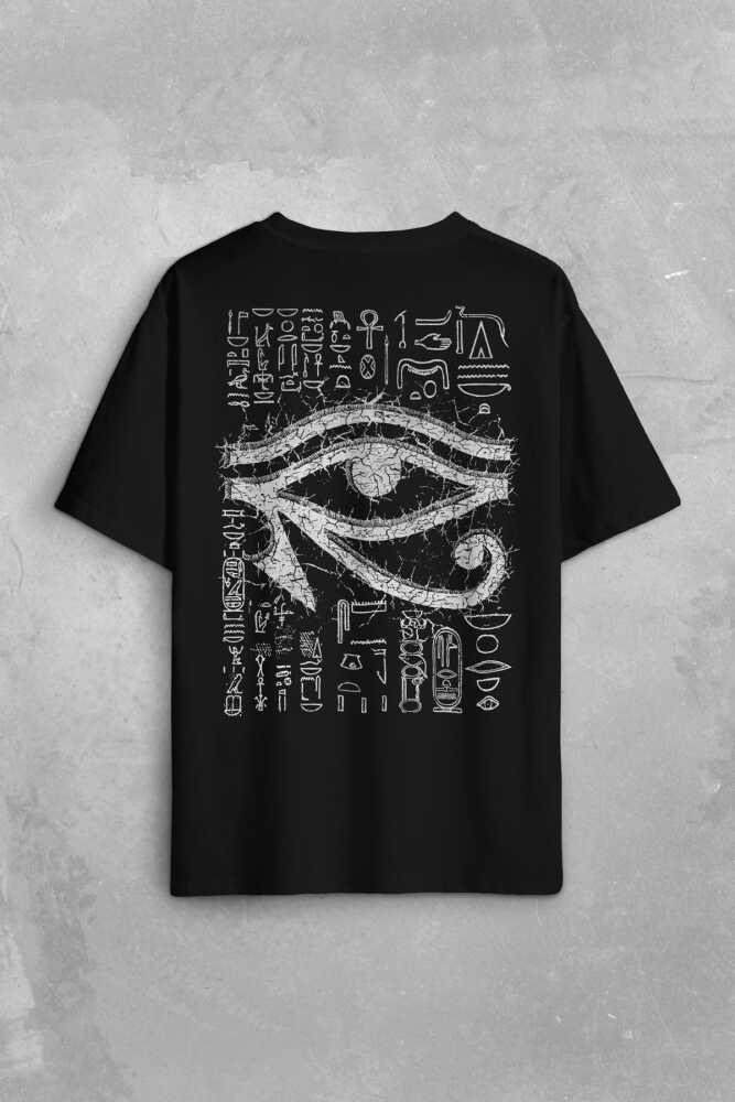 The Eye Of Ra Antik Mısır Ra'nın Gözü Baskılı Unisex Oversize Siyah Tişört