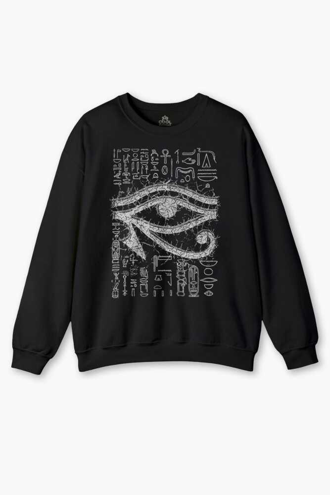 The Eye Of Ra Antik Mısır Ra'ın Gözü Baskılı Unisex Siyah Sweat Bisiklet Yaka Sweatshirt