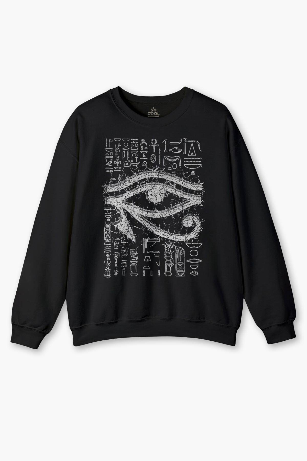 The Eye Of Ra Antik Mısır Ra'nın Gözü Baskılı Unisex Siyah Bisiklet Yaka Sweatshirt
