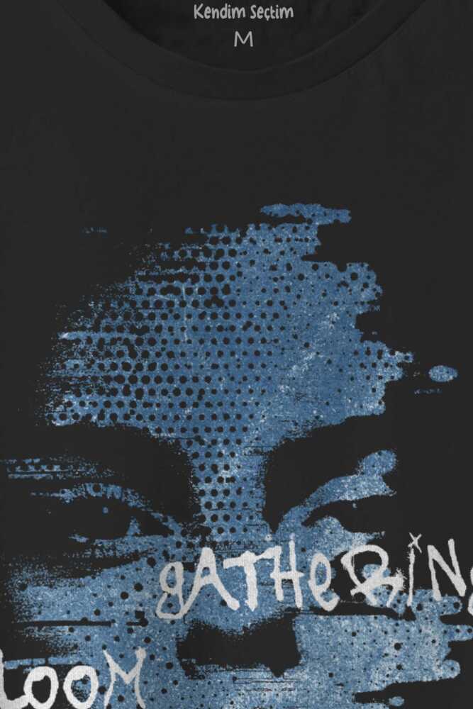 The Face Gathering Gloom Y2K Streetwear Baskılı Siyah Tişört (1)