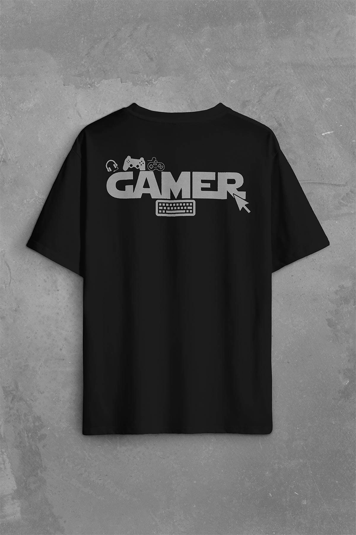 The Gamer Bilgisayar Online Oyuncu Player Sırt Ön Baskılı Oversize Tişört Unisex (1)