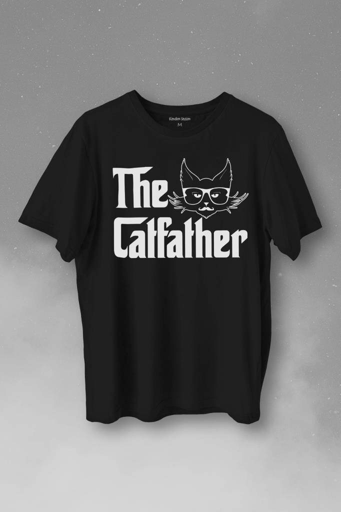 The Godfather Cat Father Catfather Baba Kedi Baskılı Siyah Tişört Unisex