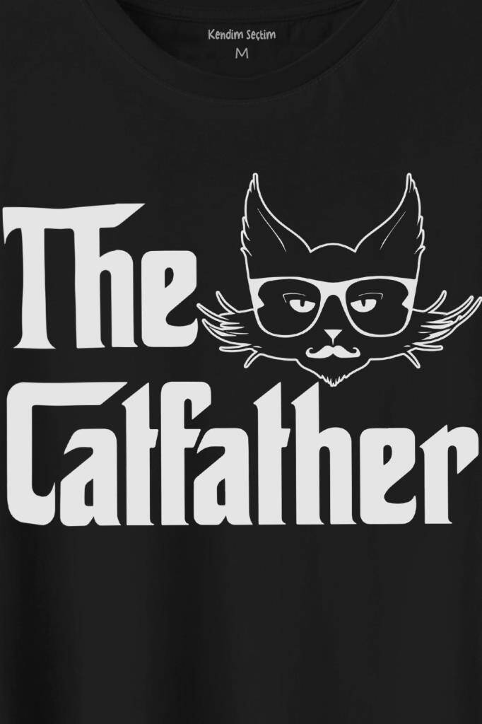 The Godfather Cat Father Catfather Baba Kedi Baskılı Siyah Tişört Unisex (1)