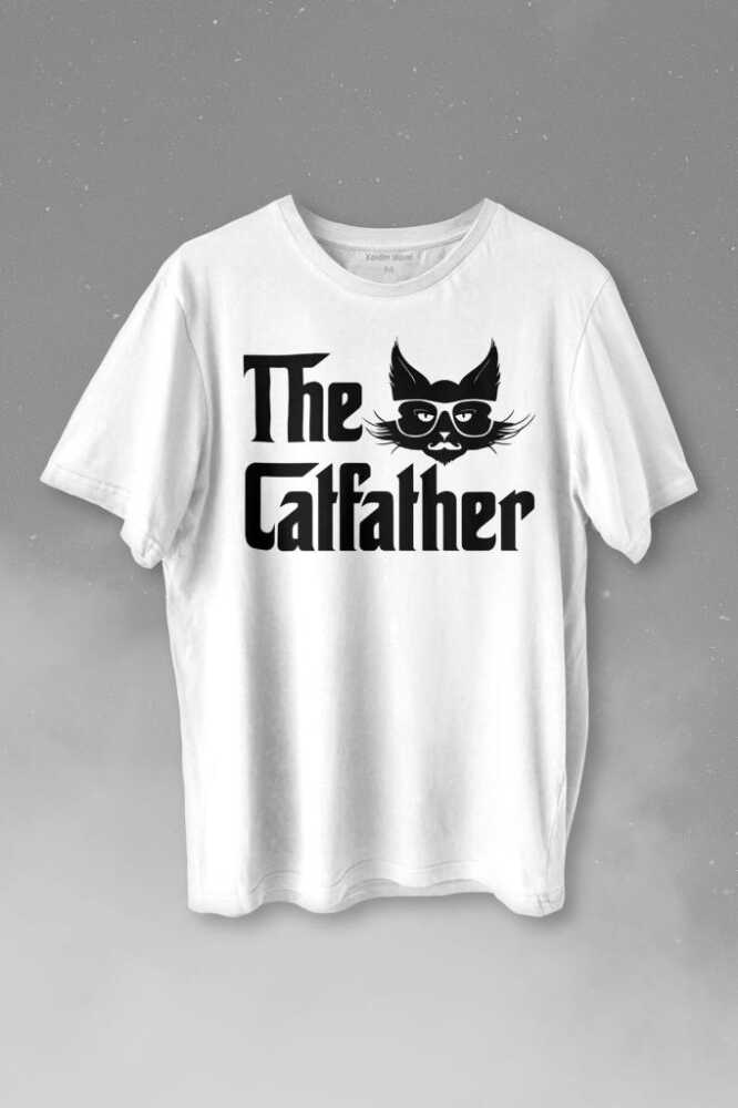 The Godfather Cat Father Catfather Baba Kedi Baskılı Beyaz Tişört Unisex
