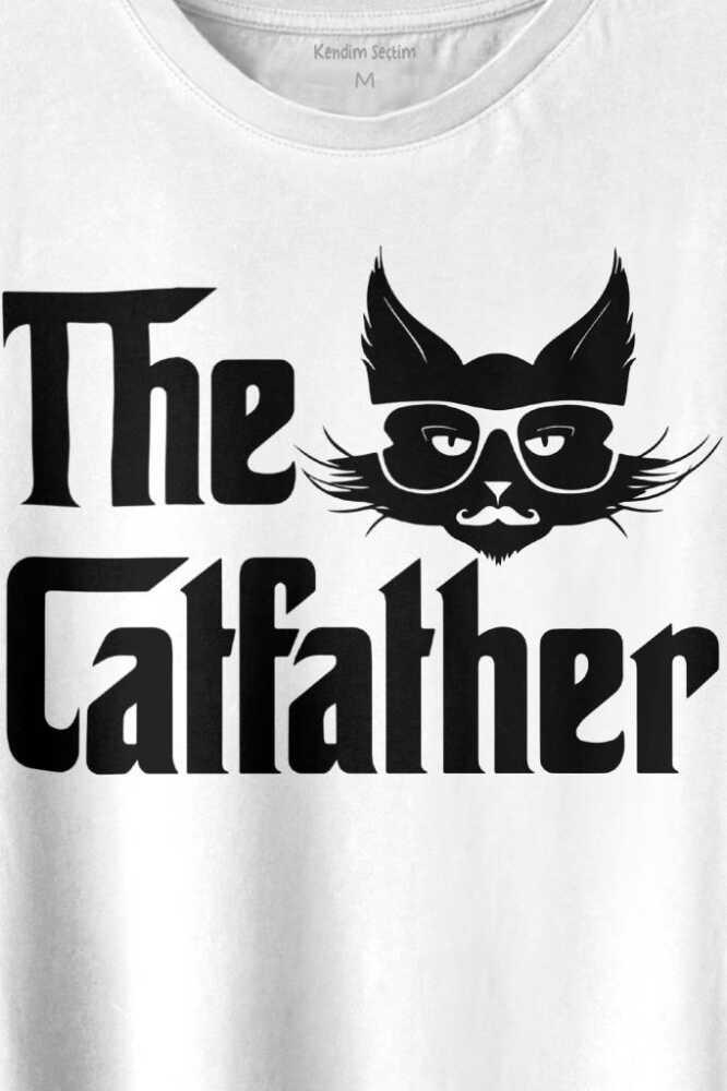 The Godfather Cat Father Catfather Baba Kedi Baskılı Beyaz Tişört Unisex (1)