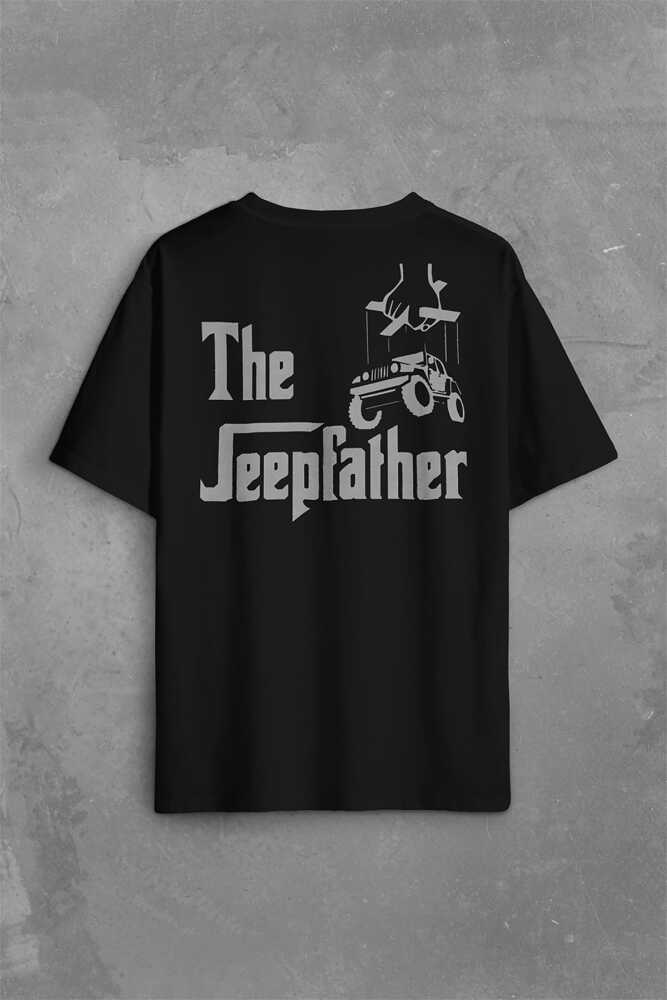 The Jeepfather Godfather Off Road Jeep Cip Sırt Ön Baskılı Siyah Oversize Tişört Unisex (1)