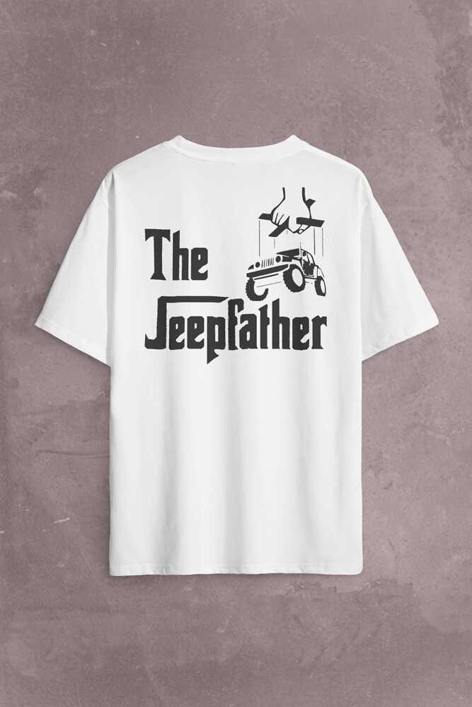 The Jeepfather Godfather Off Road Jeep Cip Sırt Ön Baskılı Beyaz Oversize Tişört Unisex (1)