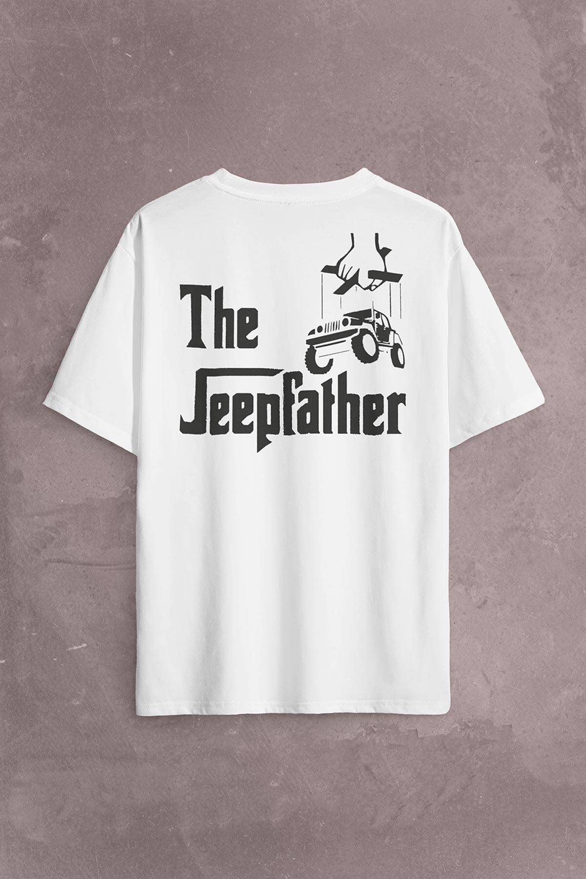 The Jeepfather Godfather Off Road Jeep Cip Sırt Ön Baskılı Beyaz Oversize Tişört Unisex (1)