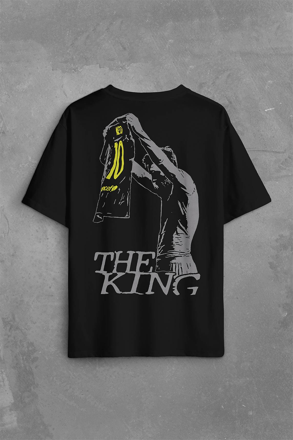 The King Leo Lionel Messi Barcelona Forma Sırt Ön Baskılı Siyah Oversize Tişört Unisex (1)