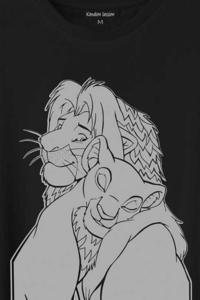 The Lion King Simba And Nala Baskılı Siyah Tişört Unisex (1)