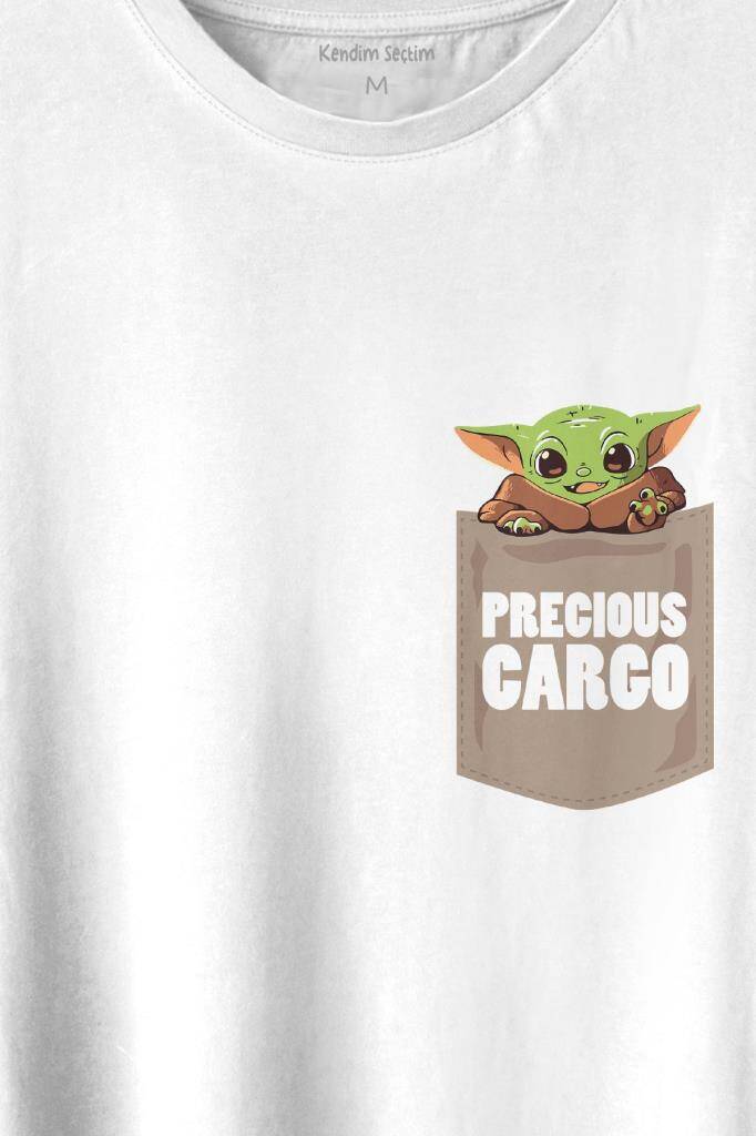The Mandalorian Bebek Yoda Cep Tasarımı Baskılı Beyaz Tişört Unisex (1)