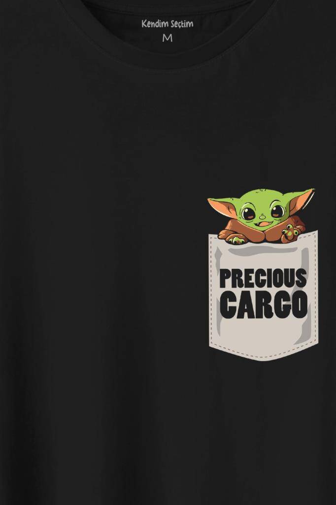 The Mandalorian Bebek Yoda Cep Tasarımı Baskılı Siyah Tişört Unisex (1)