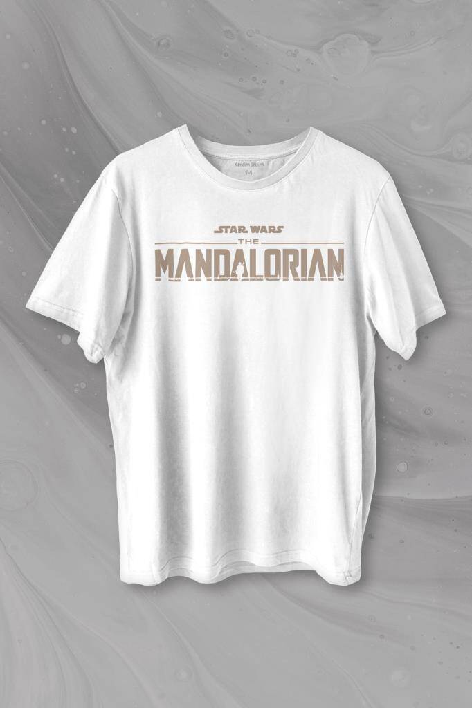 The Mandalorian Bebek Yoda Cep Tasarımı Star Wars Baskılı Beyaz Tişört Unisex