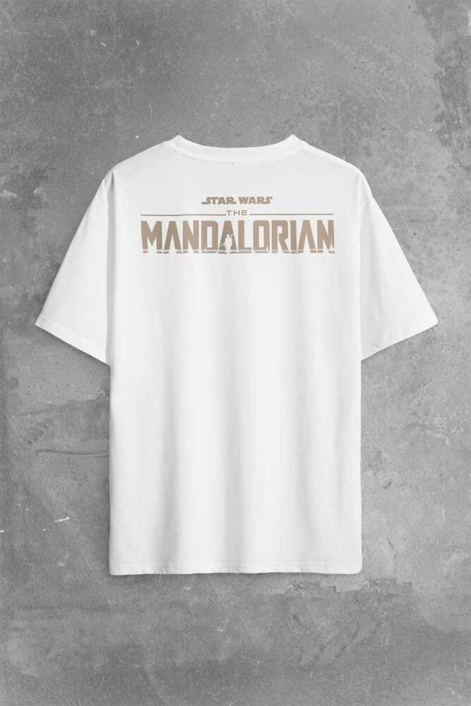 The Mandalorian Bebek Yoda Cep Tasarımı Star Wars Sırt Ön Baskılı Beyaz Oversize Tişört Unisex