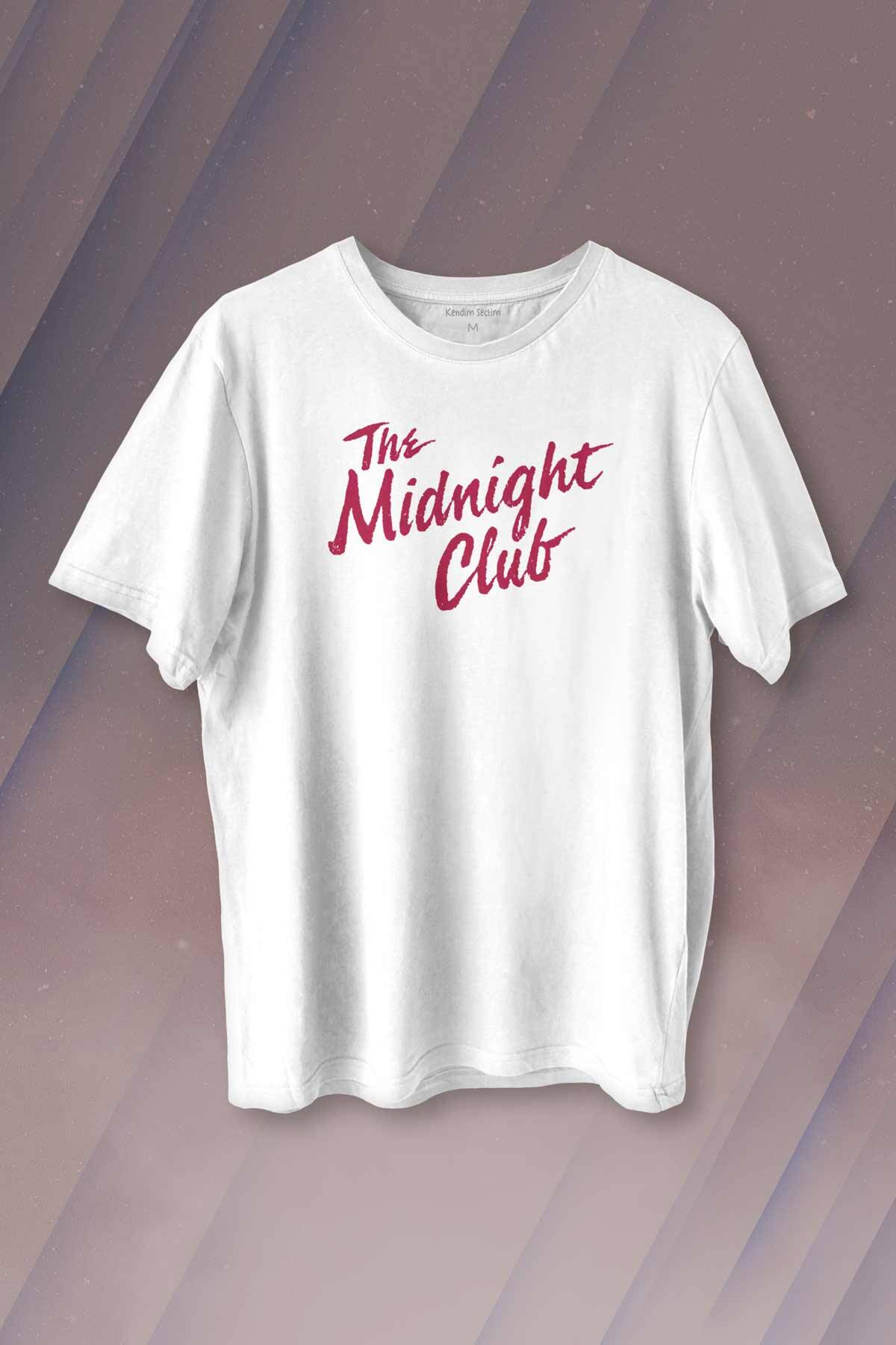The Midnight Club Logo Dizi Baskılı Beyaz Tişört Unisex