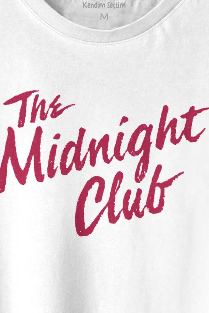The Midnight Club Logo Dizi Baskılı Beyaz Tişört Unisex (1)