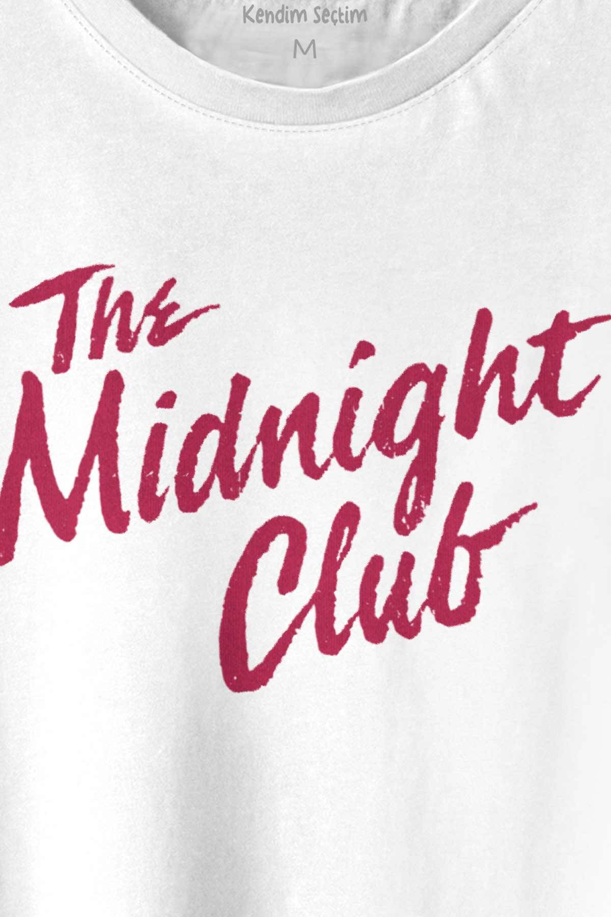 The Midnight Club Logo Dizi Baskılı Beyaz Tişört Unisex (1)