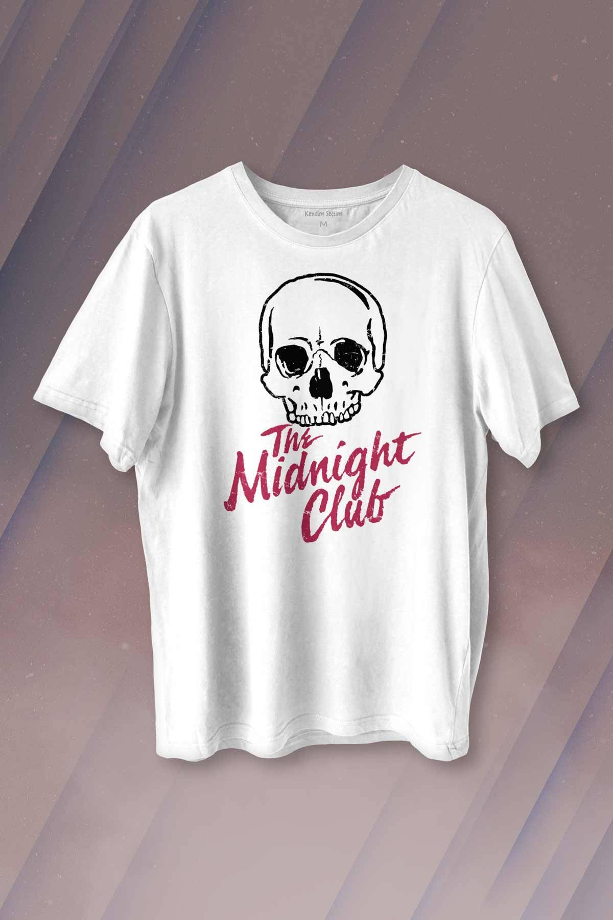 The Midnight Club Logo Kuru Kafa Dizi Baskılı Beyaz Tişört Unisex
