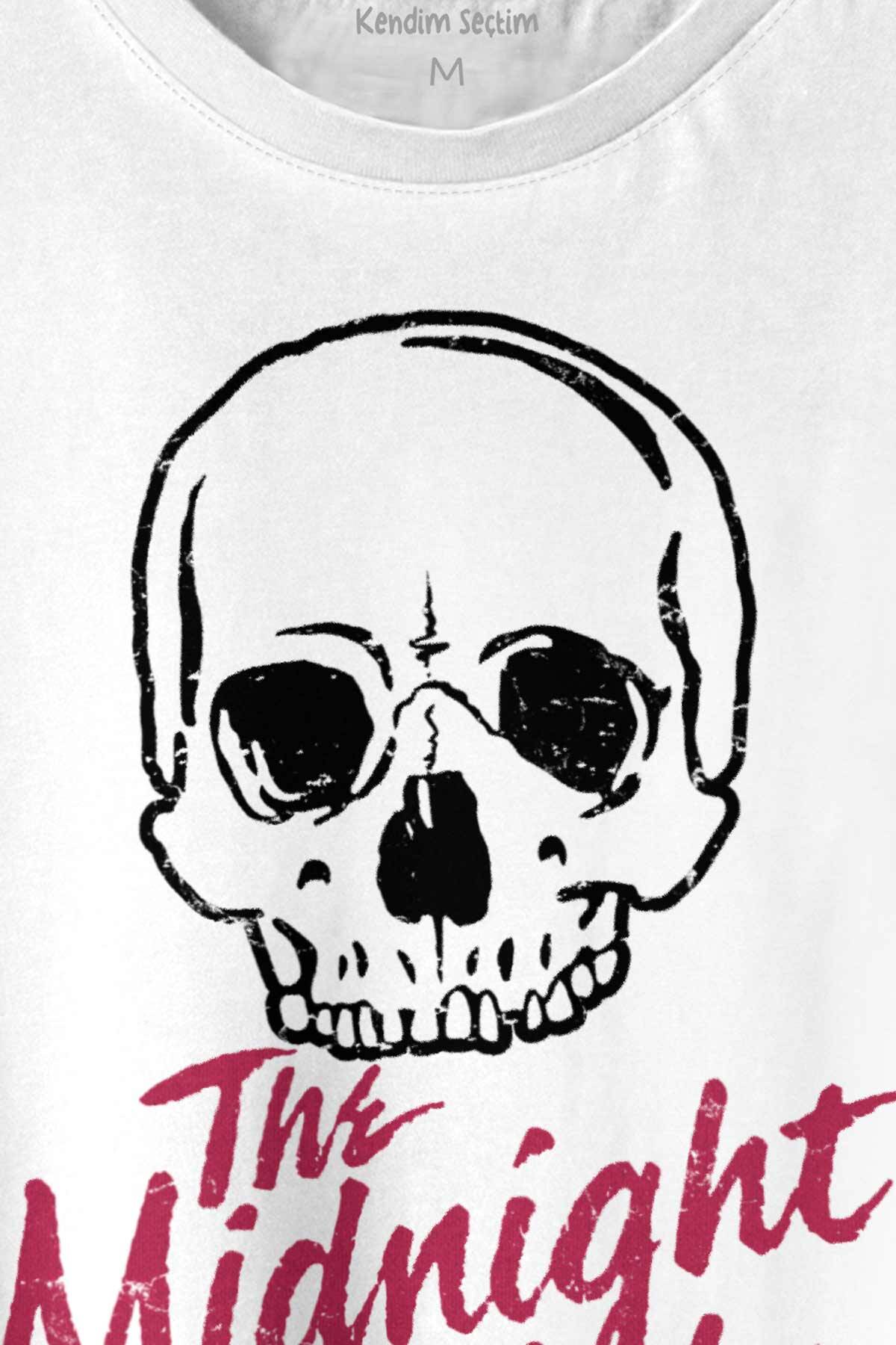 The Midnight Club Logo Kuru Kafa Dizi Baskılı Beyaz Tişört Unisex (1)