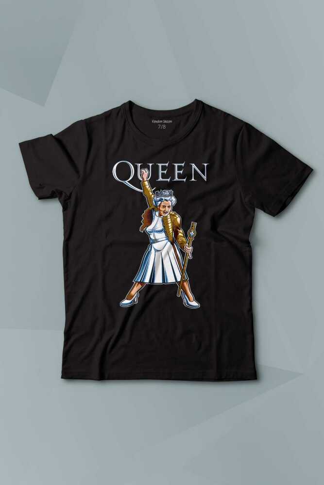 The Queen Kraliçe Elizabeth The Crown Baskılı Çocuk Tişört Siyah - 1
