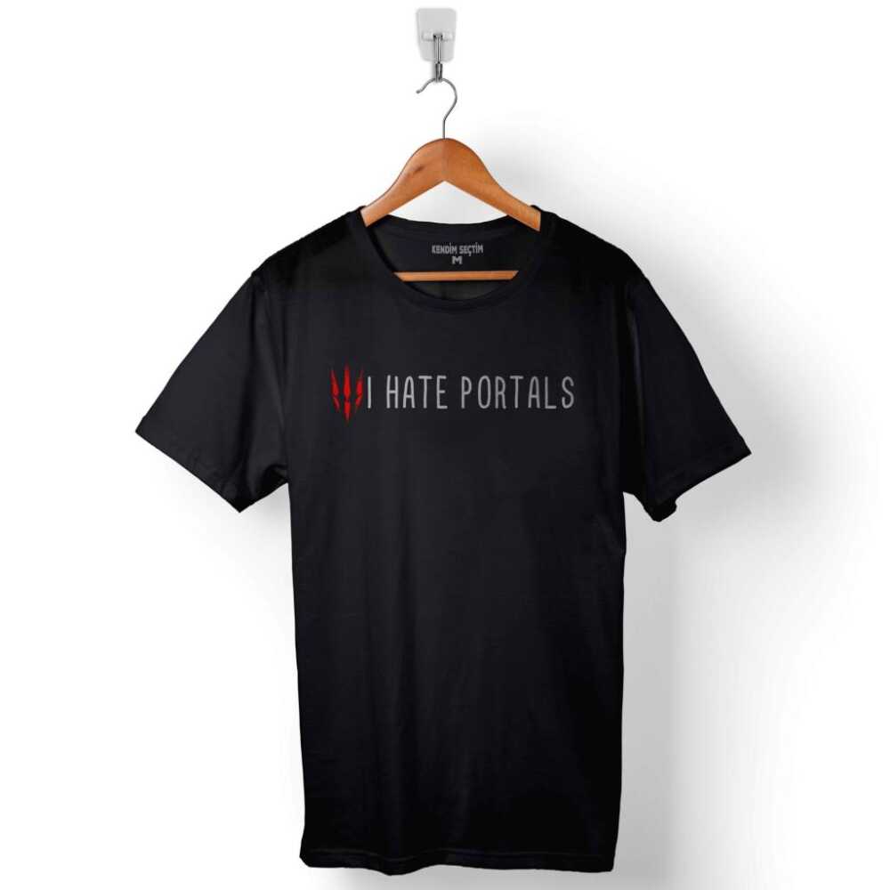 The Witcher 3 III Logo Wild Hunt I Hate Portals Baskılı Tişört Unisex
