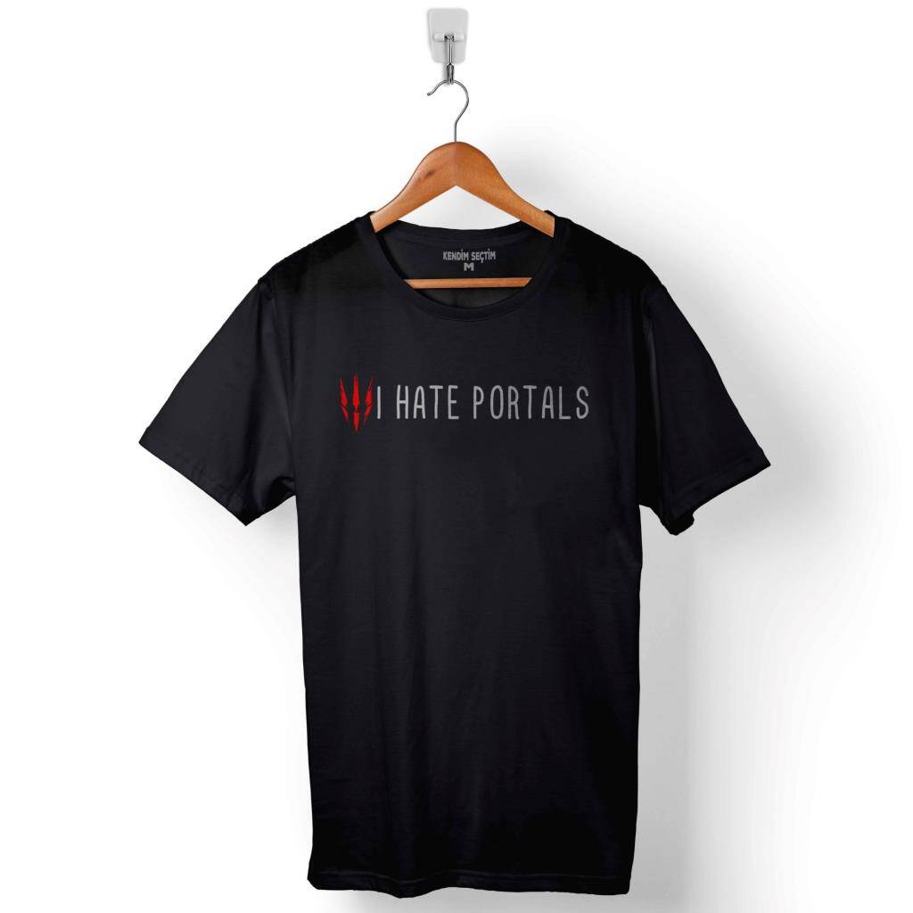 The Witcher 3 III Logo Wild Hunt I Hate Portals Baskılı Tişört Unisex