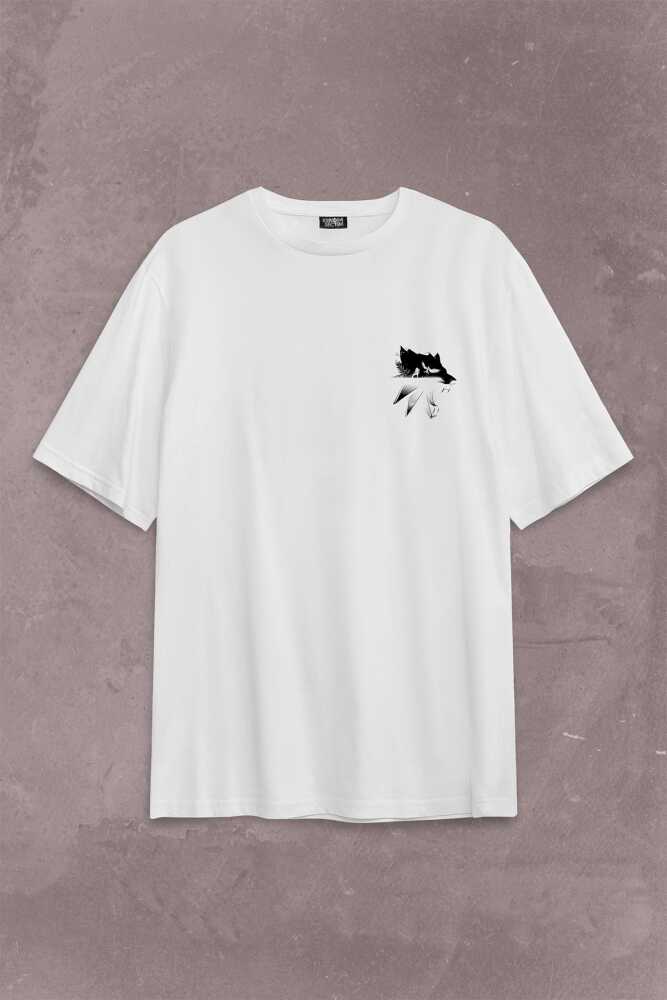 The Witcher Avatar Wild Hunt Logo Online Oyun Wolf Sırt Ön Baskılı Beyaz Oversize Tişört Unisex