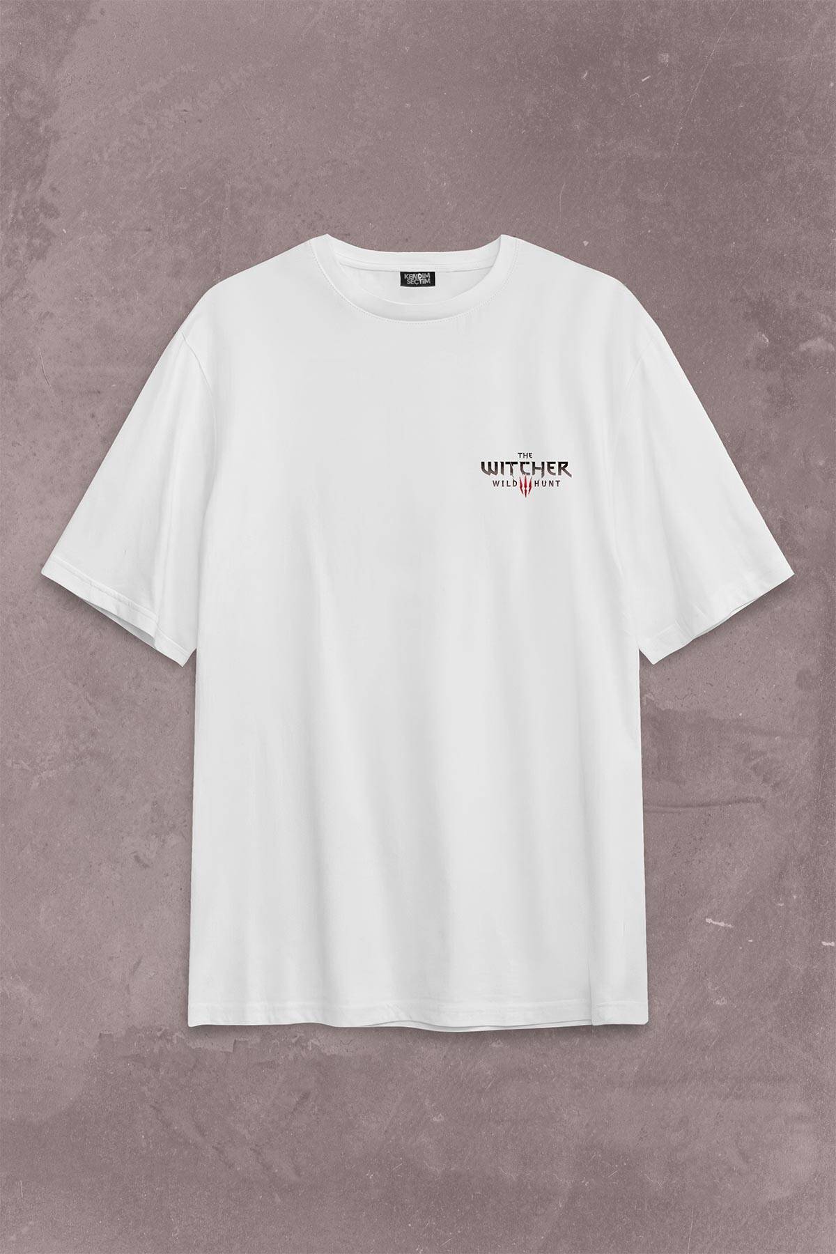 The Witcher Avatar Wild Hunt Online Oyun Wolf Sırt Ön Baskılı Beyaz Oversize Tişört Unisex
