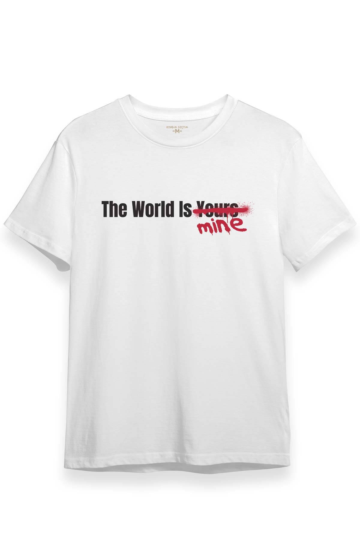 The World Is Mine Yazı Baskılı Sokak Stil Grafiti Street Unisex Beyaz Tişört